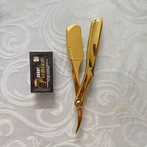 Gold Razor Straight Shaving Barber Razor with Derby Blades